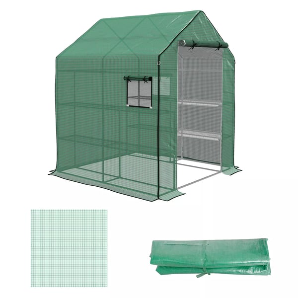 Outsunny Korvaava Kasvihuonekalvo - UV-suojattu, Rullaovi, Vihreä PE-muovi 140x143x190cm