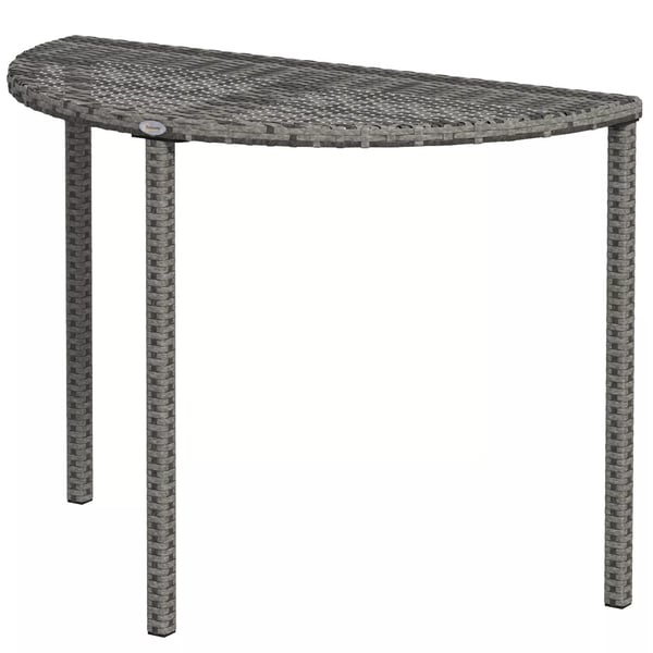 Outsunny altanbord have-sidebord bord havemøbler halvcirkelformet polyrattan metal grå 100 x 50 x 74 cm