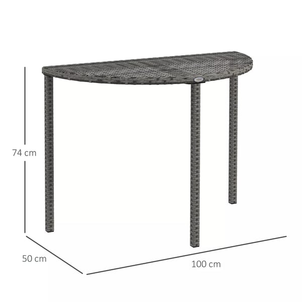 Outsunny altanbord have-sidebord bord havemøbler halvcirkelformet polyrattan metal grå 100 x 50 x 74 cm