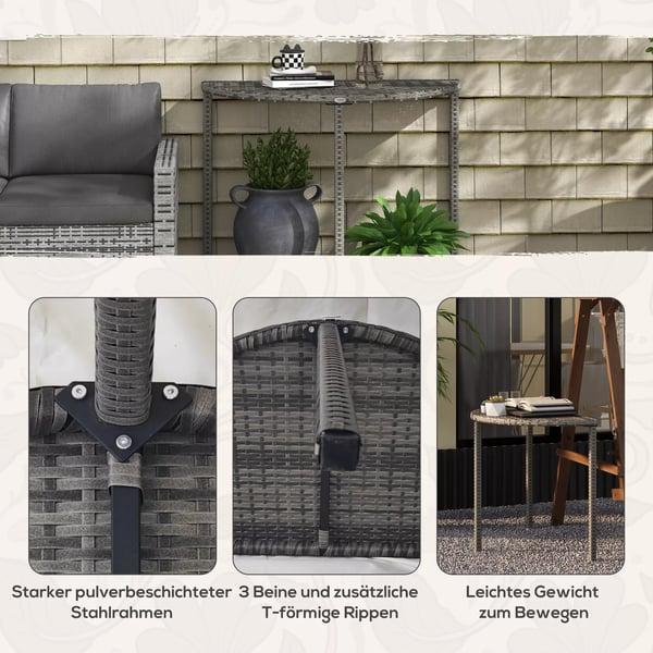 Outsunny altanbord have-sidebord bord havemøbler halvcirkelformet polyrattan metal grå 100 x 50 x 74 cm