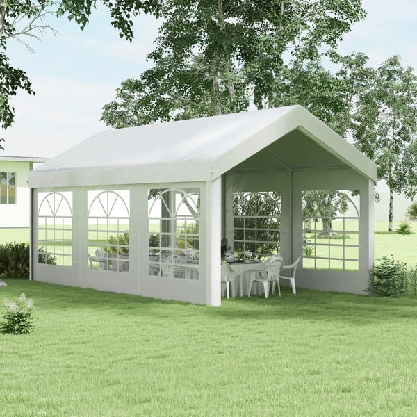 Outsunny Sidepanel med vindue, Sidevæg til pavillon ca. 6 x 2 m Sideplane udskiftningsvæg til partytelt, Hvid