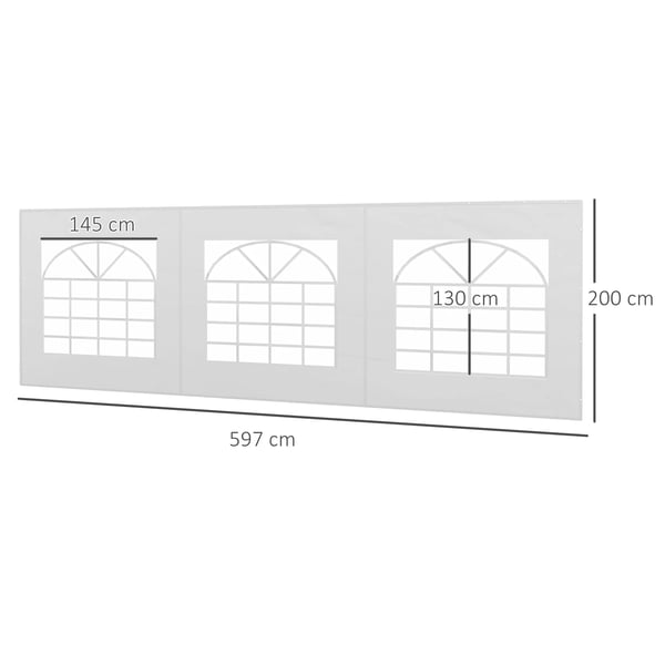 Outsunny Sidepanel med vindue, Sidevæg til pavillon ca. 6 x 2 m Sideplane udskiftningsvæg til partytelt, Hvid
