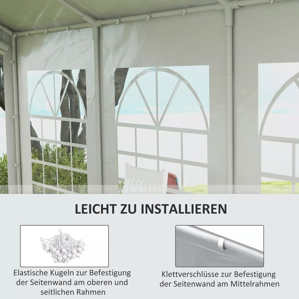 Outsunny Sidepanel med vindue, Sidevæg til pavillon ca. 6 x 2 m Sideplane udskiftningsvæg til partytelt, Hvid