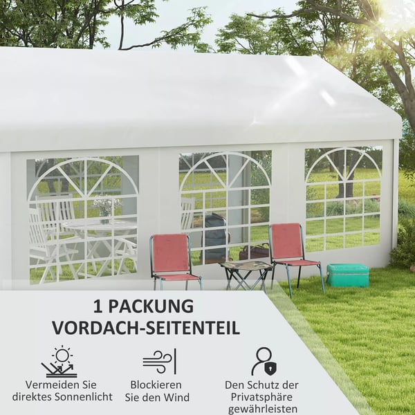 Outsunny Sidepanel med vindue, Sidevæg til pavillon ca. 6 x 2 m Sideplane udskiftningsvæg til partytelt, Hvid