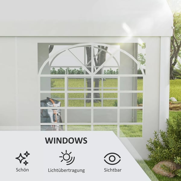 Outsunny Sidepanel med vindue, Sidevæg til pavillon ca. 6 x 2 m Sideplane udskiftningsvæg til partytelt, Hvid