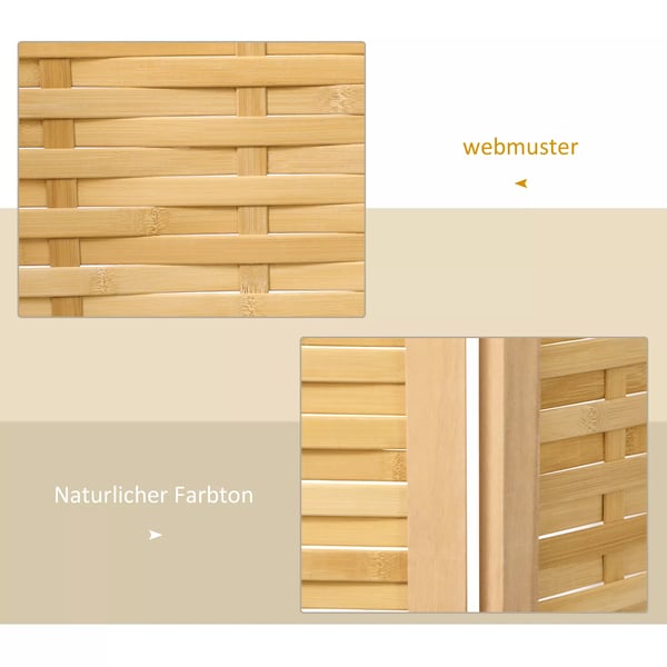 HOMCOM Rumdeler Skærm 3- Delt Foldbar Privatlivsskærm i Bambus, 120x170 cm, Natur