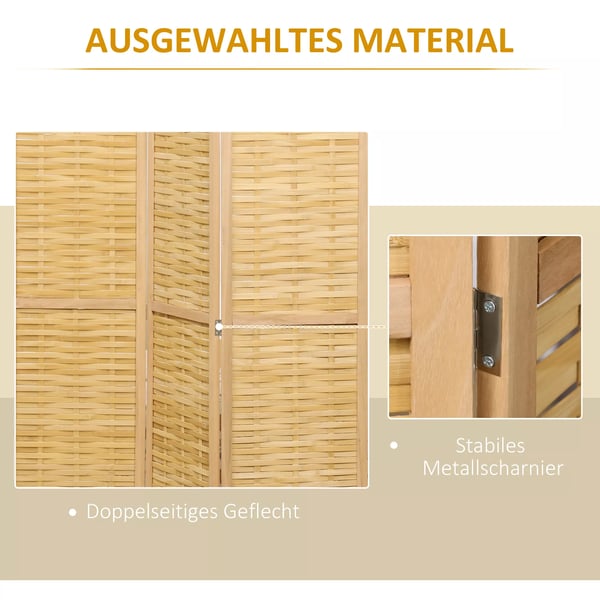 HOMCOM Rumdeler Skærm 3- Delt Foldbar Privatlivsskærm i Bambus, 120x170 cm, Natur