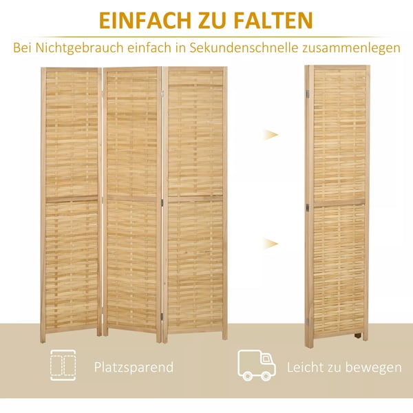HOMCOM Rumdeler Skærm 3- Delt Foldbar Privatlivsskærm i Bambus, 120x170 cm, Natur