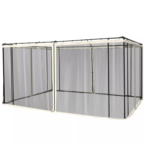 Outsunny hyttysverkko 3x4 m paviljonkiin, 4 sivuseinää, vetoketjullinen hyönteisverkko, nailonverkko, musta