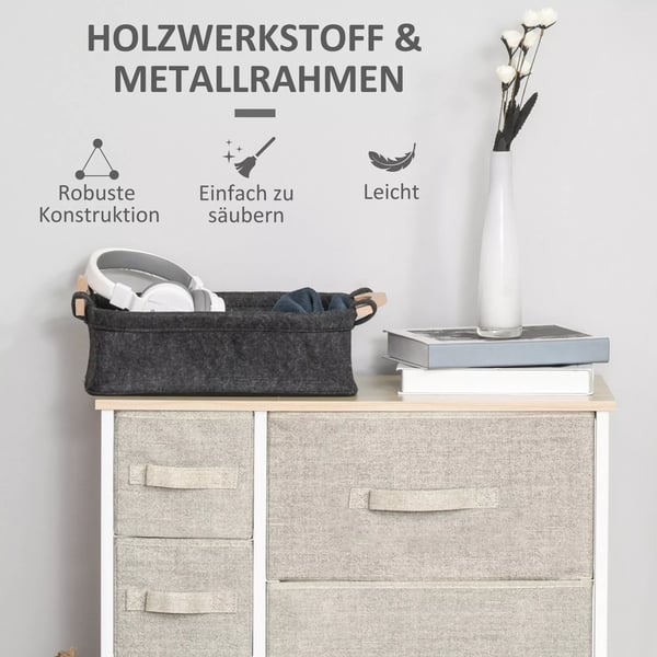 HOMCOM Laatikostokaappi Hell Grau Kuitukangaslaatikot Metalli 63.5x30x71cm