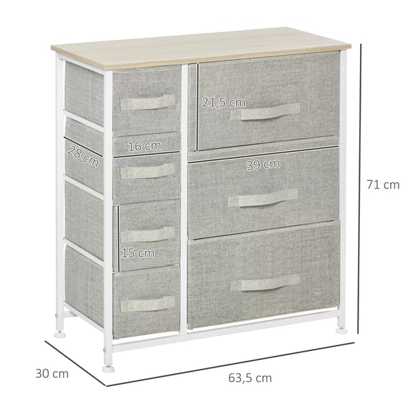 HOMCOM Laatikostokaappi Hell Grau Kuitukangaslaatikot Metalli 63.5x30x71cm