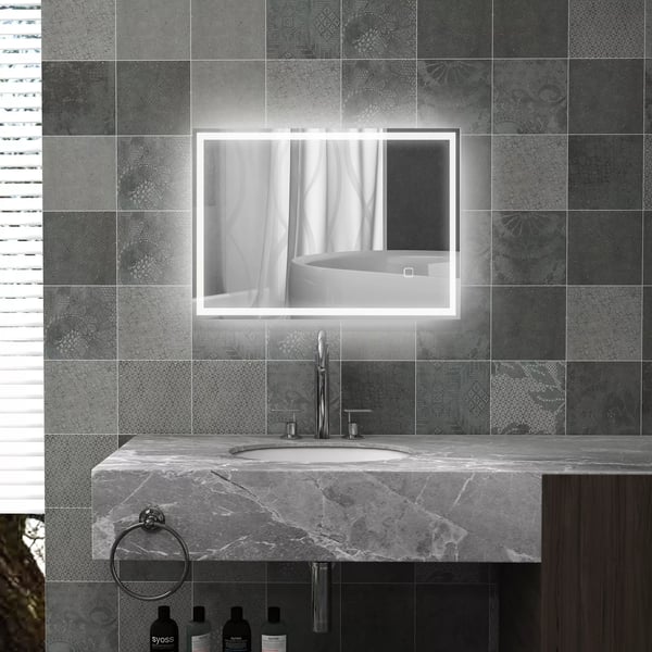 HOMCOM LED badeværelsesspejl 50x70cm dugfrit med touch-kontakt IP44, Aluminium & Glas, Silber
