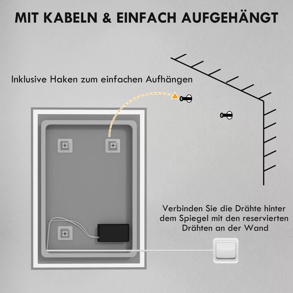 HOMCOM LED badeværelsesspejl 50x70cm dugfrit med touch-kontakt IP44, Aluminium & Glas, Silber