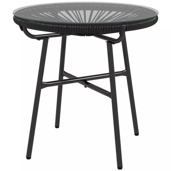 Outsunny Rattan sidebord, bistrobord, sofabord med glasplade, rundt, til terrasse, altan, sort, 50x50x50 cm