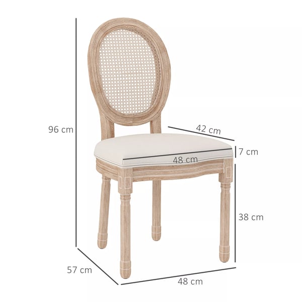 HOMCOM spisestole 2-sæt køkkenstol med ryglæn, hør- & rattan-look, træben, cremefarvet
