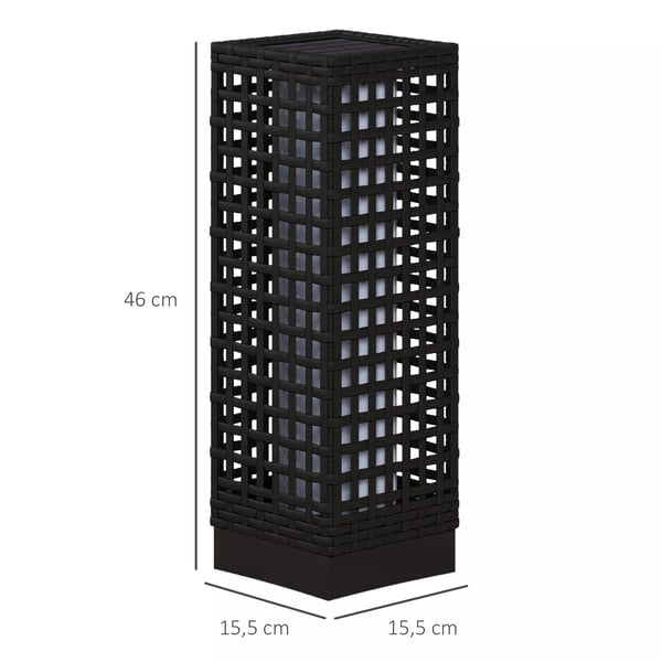Outsunny Solcellelampe i Rattan-design, vandtæt, lyssensor, automatisk LED-havelampe, sort, 15,5 x 15,5 x 46 cm