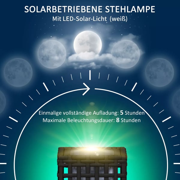 Outsunny Solcellelampe i Rattan-design, vandtæt, lyssensor, automatisk LED-havelampe, sort, 15,5 x 15,5 x 46 cm