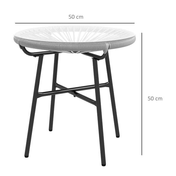 Outsunny rattan sidebord bistrobord, sofabord med glasplade, rundt, til terrasse, altan, sort+grå, 50x50x50cm