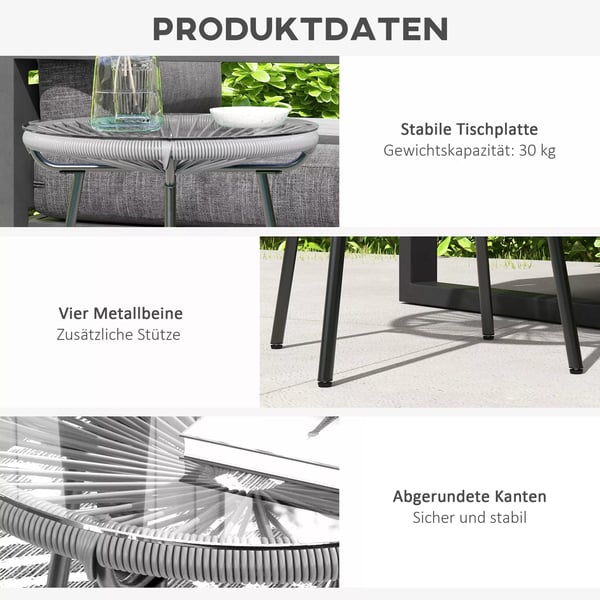 Outsunny rattan sidebord bistrobord, sofabord med glasplade, rundt, til terrasse, altan, sort+grå, 50x50x50cm