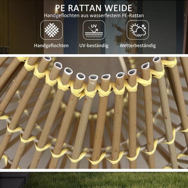 Outsunny solcellelampe, rattan havelampe, vandtæt, lyssensor, tromledesign, gul