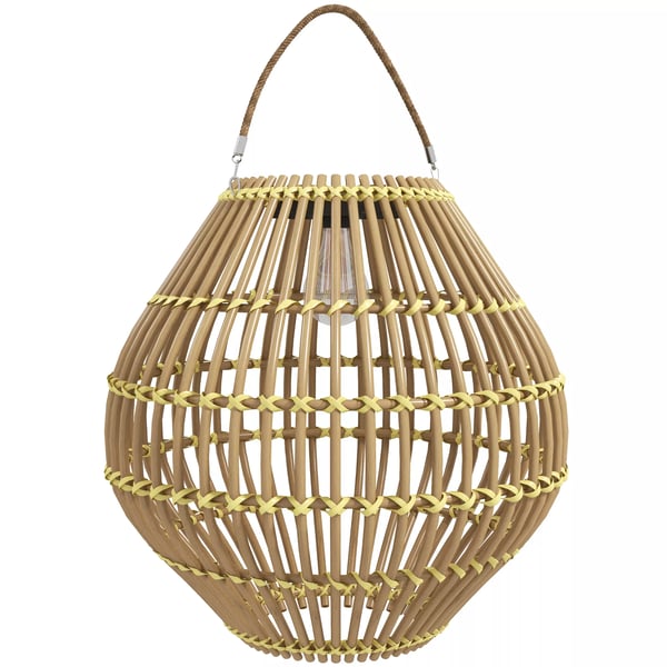 Outsunny solcellelampe, rattan havelampe, vandtæt, lyssensor, tromledesign, gul