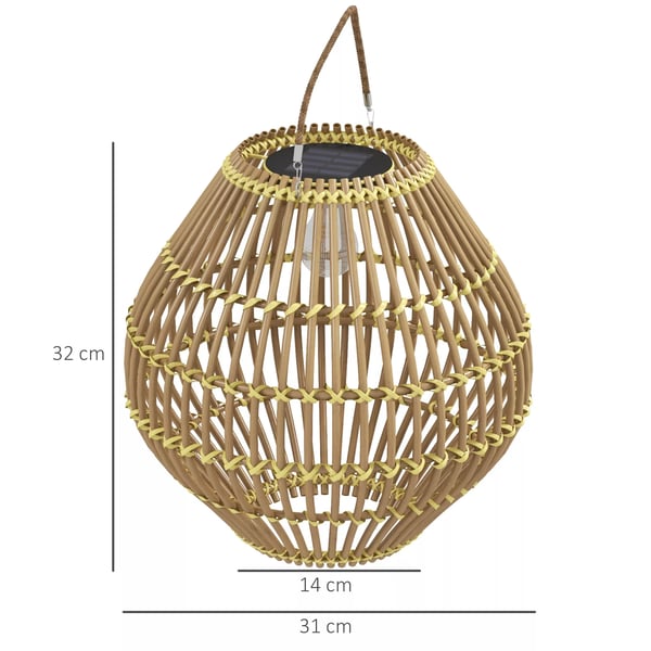 Outsunny solcellelampe, rattan havelampe, vandtæt, lyssensor, tromledesign, gul
