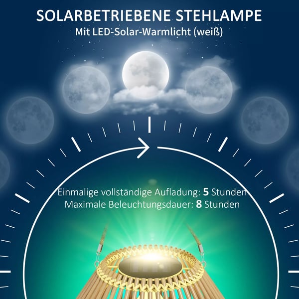 Outsunny solcellelampe, rattan havelampe, vandtæt, lyssensor, tromledesign, gul