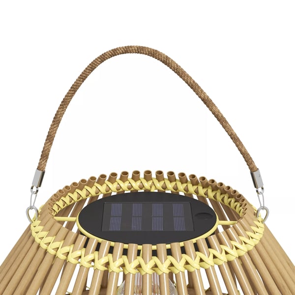 Outsunny solcellelampe, rattan havelampe, vandtæt, lyssensor, tromledesign, gul
