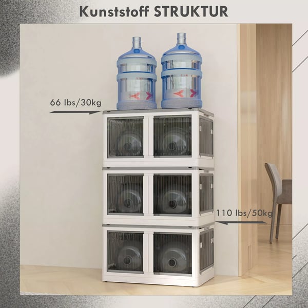 Outsunny Opbevaringskasse 69L, stabelbar kiste med hjul, sammenklappelig, adgang fra 5 sider, hvid