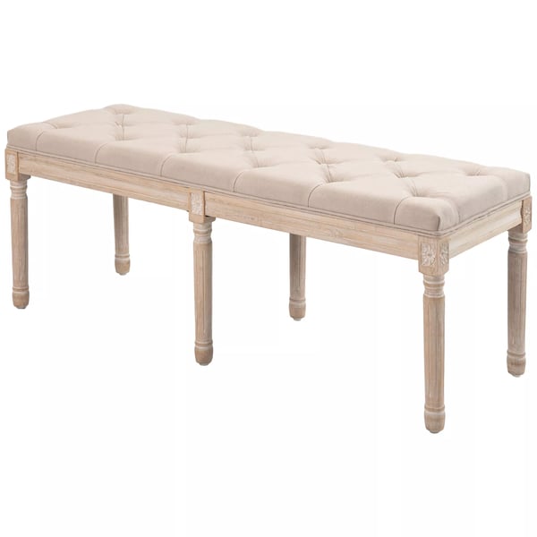 HOMCOM stoppad bänk vintage 117x40x48cm sittbänk, sängbänk, sovrumsbänk med knappar, linneoptik, upp till 120 kg, beige
