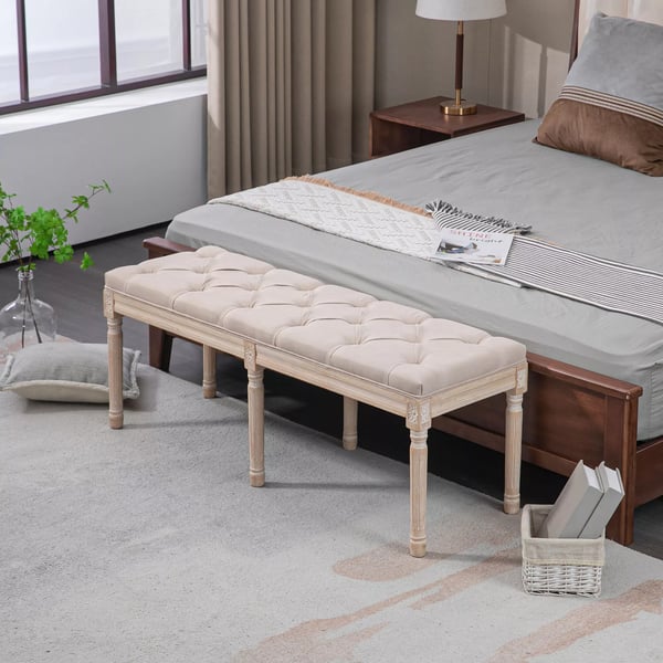 HOMCOM Polstret bænk vintage 117x40x48 cm, siddebænk, sengebænk, soveværelsesbænk med knapper, hør-look, op til 120 kg, beige