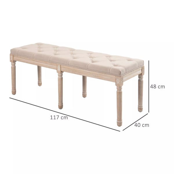 HOMCOM Polstret bænk vintage 117x40x48 cm, siddebænk, sengebænk, soveværelsesbænk med knapper, hør-look, op til 120 kg, beige