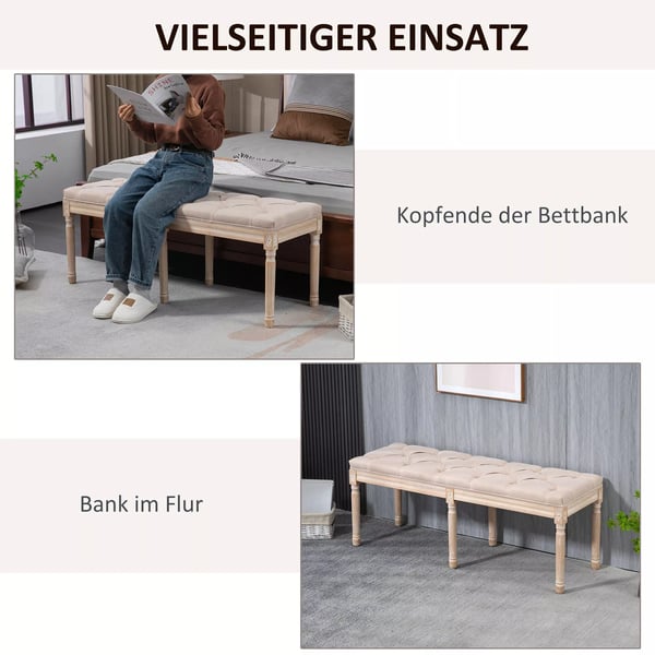 HOMCOM Polstret bænk vintage 117x40x48 cm, siddebænk, sengebænk, soveværelsesbænk med knapper, hør-look, op til 120 kg, beige