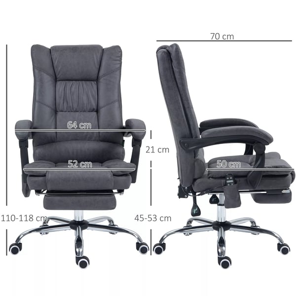 Vinsetto Massagestol - Kontorstol med Varme, Læn, Fodstøtte, Justerbar Højde, Mikrofiber, Mørkegrå
