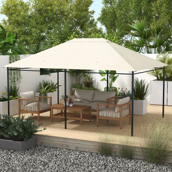 Outsunny udskiftningstag til havepavillon 3,97x2,97m, UV-beskyttelse, vandtæt pavillontag, creme