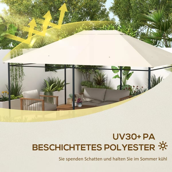 Outsunny udskiftningstag til havepavillon 3,97x2,97m, UV-beskyttelse, vandtæt pavillontag, creme