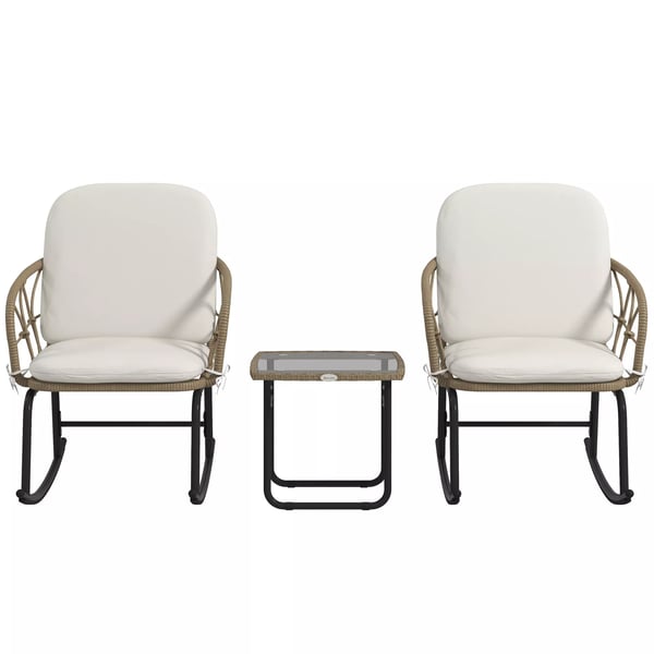Outsunny 3-delt havestolesæt i rattan, havesæt med 2 gyngestole, 1 sofabord, havesiddesæt med hynder Outsunny 3-delt havestolesæt i rattan, havesæt med 2 gyngestole, 1 sofabord, havesiddesæt med hynder