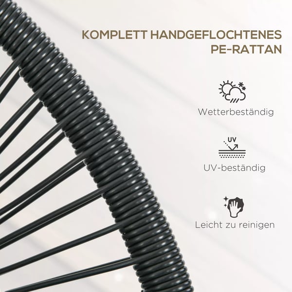 Outsunny Polyrattan bænk 2-personers Rattanbænk havebænk, balkonbænk op til 260 kg, sort, stål, til terrasse & altan