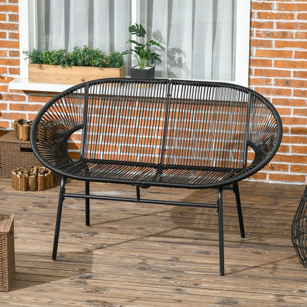 Outsunny Polyrattan bænk 2-personers Rattanbænk havebænk, balkonbænk op til 260 kg, sort, stål, til terrasse & altan