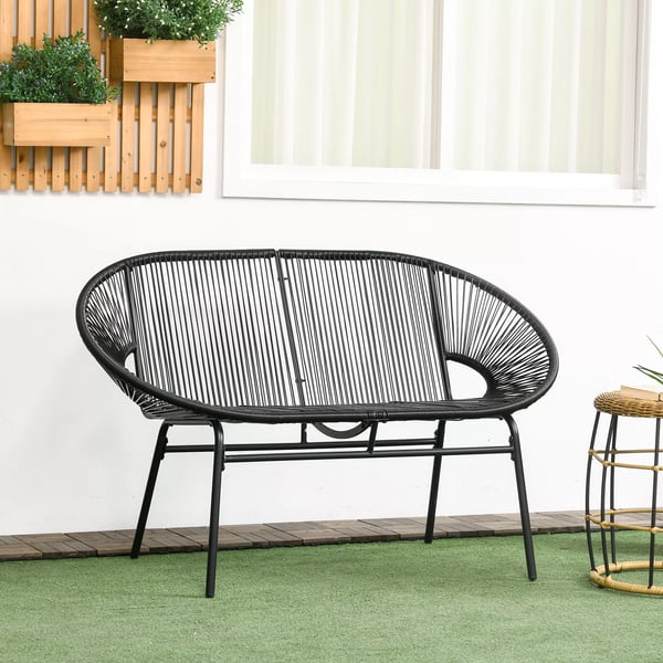 Outsunny Polyrattan bænk 2-personers Rattanbænk havebænk, balkonbænk op til 260 kg, sort, stål, til terrasse & altan