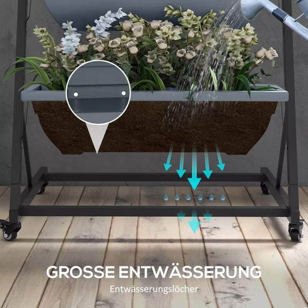 Outsunny plantestativ, blomsterstativ med 5 etager, planterol med hjul, blomsterreol med huller, plantetrappe til haven, stål, grå