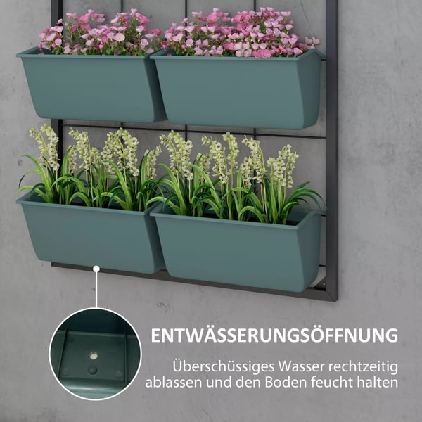 Outsunny blomsterstativ, plantestativ med 8 krukkeholdere, plantehylde, vægmonteret plantetrappe, blomsterreol til haven, mørkegrøn, 52,5 x 14 x 90 cm