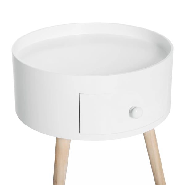 rundt sofabord med skuff, sidebord i skandinavisk stil, hvid, fyrretræ/MDF, Ø38x45cm