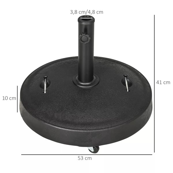 Outsunny Parasolfod 23,5 kg - Mobil parasolholder med hjul til Ø38/48 mm stænger, kunstharpiks, til have og altan, sort