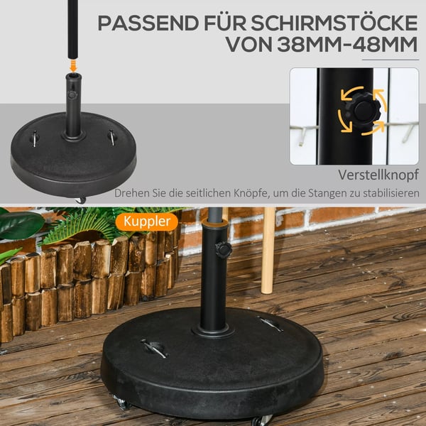 Outsunny Parasolfod 23,5 kg - Mobil parasolholder med hjul til Ø38/48 mm stænger, kunstharpiks, til have og altan, sort