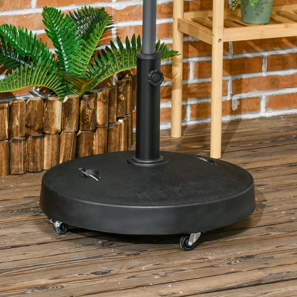 Outsunny Parasolfod 23,5 kg - Mobil parasolholder med hjul til Ø38/48 mm stænger, kunstharpiks, til have og altan, sort