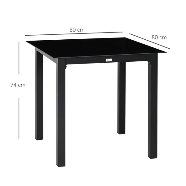 Outsunny havebord firkantet til 4 personer terrassenterrasse hærdet glasplade aluminium sort 80x80x74 cm