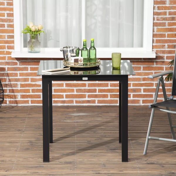 Outsunny havebord firkantet til 4 personer terrassenterrasse hærdet glasplade aluminium sort 80x80x74 cm