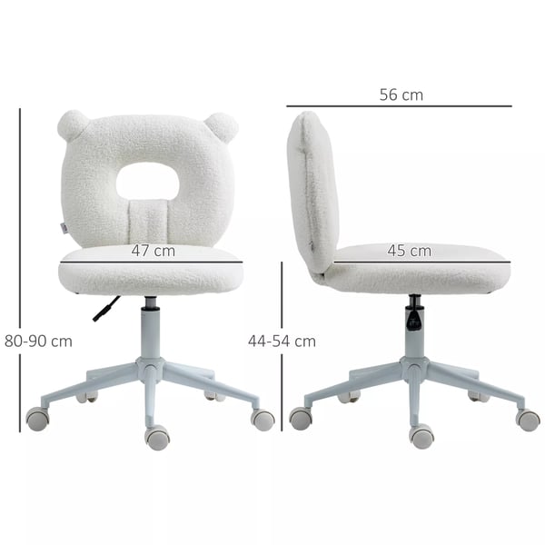 HOMCOM Kontorstol Hvid, Teddy Fleece Skrivebordsstol, Justerbar Drejestol, Ergonomisk Kontorstol til Hjemmekontoret, 120kg Kapacitet