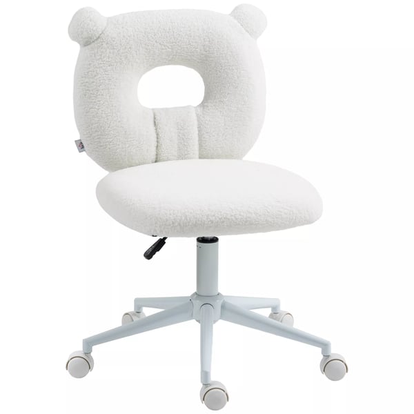 HOMCOM Kontorsstol Vit Teddyfleece, Justerbar Skrivbordsstol med Ryggstöd och Svängbara Hjul, 120kg Maxvikt
